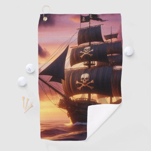 Serviette De Golf Navire pirate au lever/coucher du soleil (En situation)