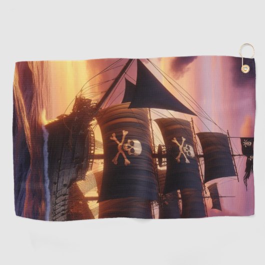 Serviette De Golf Navire pirate au lever/coucher du soleil (Horizontal)