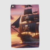 Serviette De Golf Navire pirate au lever/coucher du soleil (Devant)