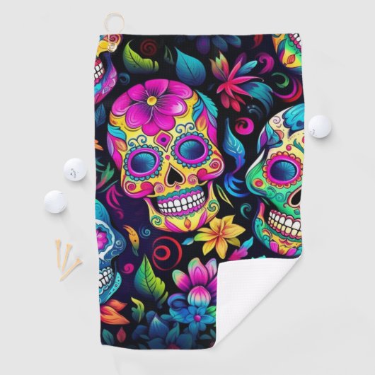 Serviette De Golf Neon Sugar Skull (En situation)