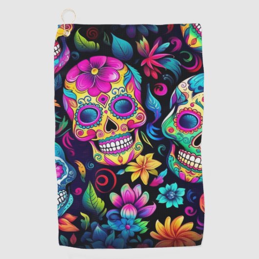 Serviette De Golf Neon Sugar Skull (Devant)