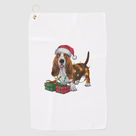 Serviette De Golf Noël Éclairage Santa Hat Basset Hound Chien Noël (Devant)