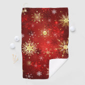 Serviette De Golf Noël Golden Snowflakes sur Arrière - plan rouge (En situation)