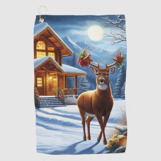 Serviette De Golf Noël/Hiver Deer Lodge (Devant)