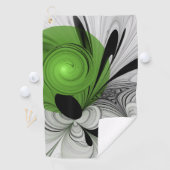 Serviette De Golf Noir Abstrait et blanc avec art fractal vert (En situation)