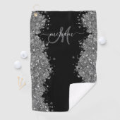 Serviette De Golf Noir Argent Pailleté Gris Monogramme Moderne (En situation)