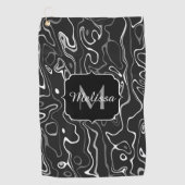 Serviette De Golf Noir blanc gris damas tourbillons abstraits Monogr (Devant)