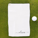 Serviette De Golf Noir Blanc moderne Script Girl Monogramme Nom<br><div class="desc">Dos et blanc Nom Monogramme serviette de golf. Cela rend le cadeau parfait pour 16 ans,  mariage,  douche nuptiale,  anniversaire,  baby shower ou bachelorette pour quelqu'un qui aime le luxe glam et les styles chic.</div>