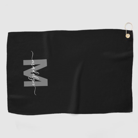 Serviette De Golf Noir Blanc Nom initial Monogramme (Horizontal)