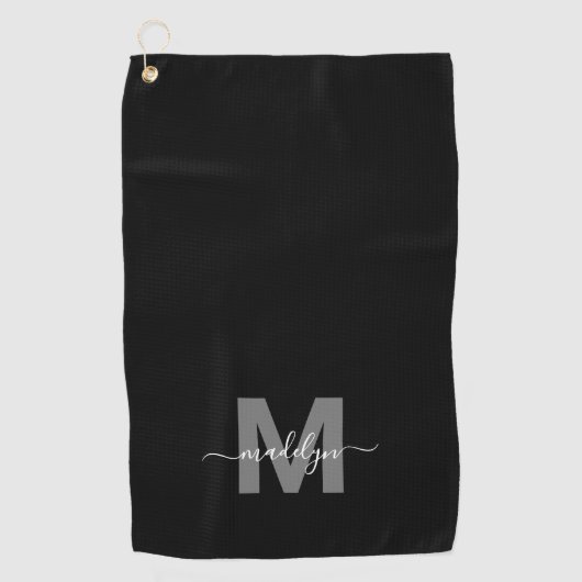 Serviette De Golf Noir Blanc Nom initial Monogramme (Devant)