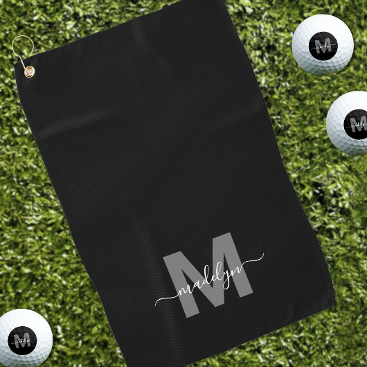 Serviette De Golf Noir Blanc Nom initial Monogramme