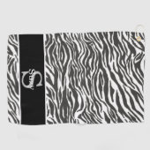 Serviette De Golf Noir Blanc Zèbre Animal Motif Monogramme initial (Horizontal)