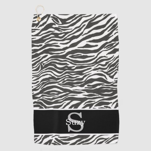 Serviette De Golf Noir Blanc Zèbre Animal Motif Monogramme initial (Devant)