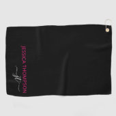 Serviette De Golf Noir Customisé Hot rose moderne Monogramme Nom (Horizontal)