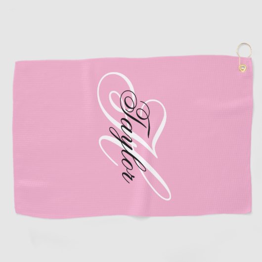 Serviette De Golf Noir et blanc Fatigue Monogramme rose (Horizontal)