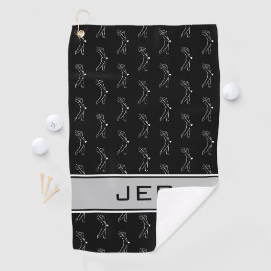Serviette De Golf Noir et blanc Golfer Homme Silhouette Monogramme (En situation)