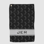 Serviette De Golf Noir et blanc Golfer Homme Silhouette Monogramme (Devant)