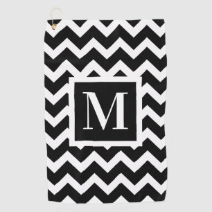 Serviette De Golf Noir et blanc Moderne Elégant Zigzag Monogramme