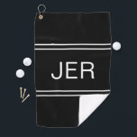 Serviette De Golf Noir et blanc Monogramme Modèle Golfer Sports<br><div class="desc">Le design comprend des initiales personnalisées monogrammées ajoutées à un arrière - plan noir classique à double cadre avec une police blanche. N'oubliez pas de consulter nos autres options de couleurs et de magasiner notre collection intégrée de couleurs coordonnées et d'accessoires de golf. Message ou e-mail à beachpausedesigns@gmail.com si vous...</div>