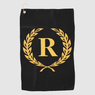 Serviette De Golf Noir et monogramme de guirlande de laurier d'or
