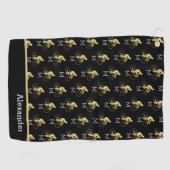 Serviette de golf noir et or avec nom et monogramm (Horizontal)