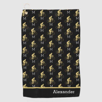Serviette de golf noir et or avec nom et monogramm