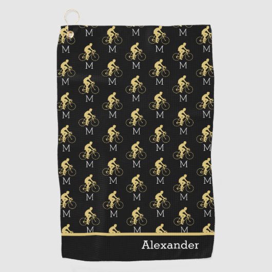 Serviette de golf noir et or avec nom et monogramm (Devant)