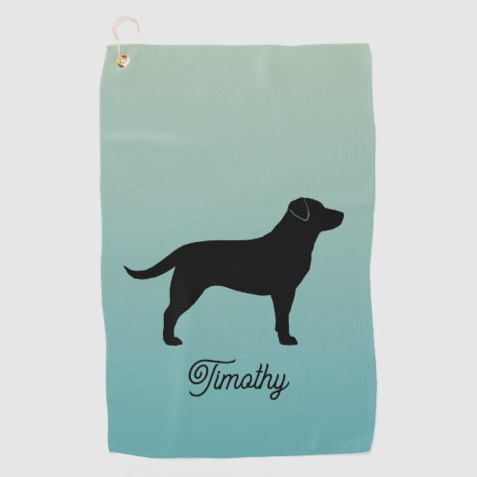 Serviette De Golf Noir Labrador Retriever Silhouette Nom personnalis (Devant)