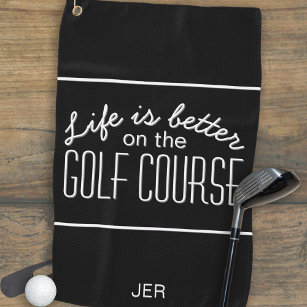 Serviette De Golf Noir Monogramme moderne Golfer Life is Better Pro