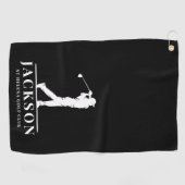 Serviette De Golf Noir Personnalisé Monogramme Golfer (Horizontal)