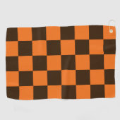 Serviette De Golf Noir rétro et Orange À damiers Motif Carré (Horizontal)