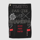 Serviette de golf noire de grand-père avec le nom (Devant)