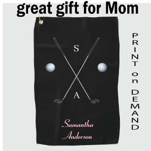 Serviette de golf noire élégante ⛳ Dessin de clubs