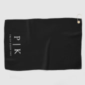 Serviette de golf noire premium monogramme moderne (Horizontal)