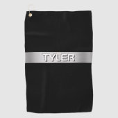 Serviette De Golf Nom blanc, Bande argentée brossée, Noir (Devant)