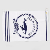 Serviette De Golf Nom côtier nautique Baleine Marine Bleu (Horizontal)