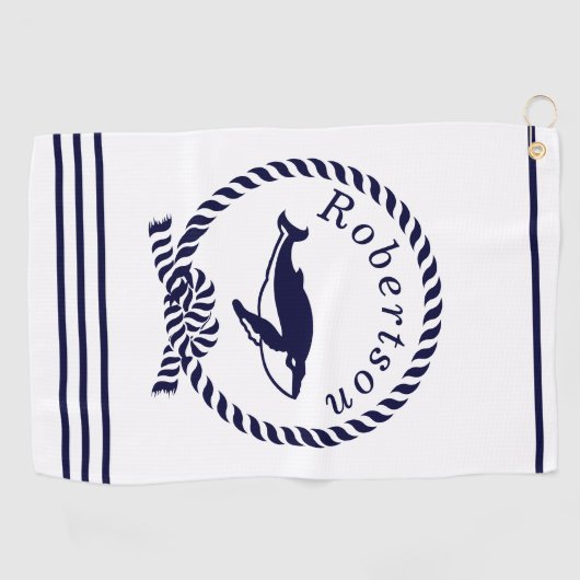 Serviette De Golf Nom côtier nautique Baleine Marine Bleu (Horizontal)