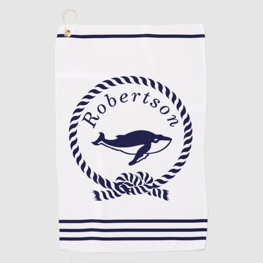 Serviette De Golf Nom côtier nautique Baleine Marine Bleu (Devant)