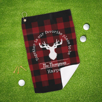 Serviette De Golf Nom de famille carreau de buffle rouge et noir