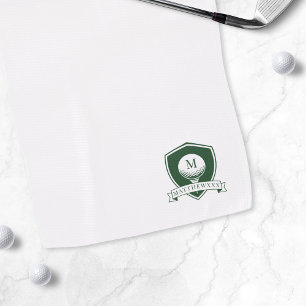 Serviette De Golf Nom de golfeur moderne Monogramme vert et blanc