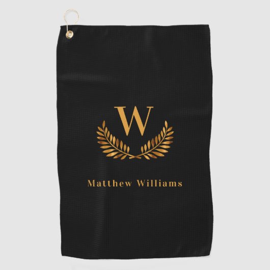 Serviette De Golf Nom de laurier noir monogramme (Devant)