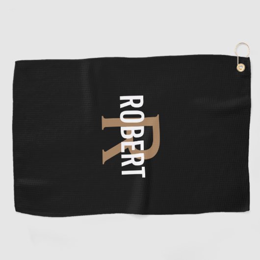 Serviette De Golf Nom de monogramme en or noir moderne (Horizontal)