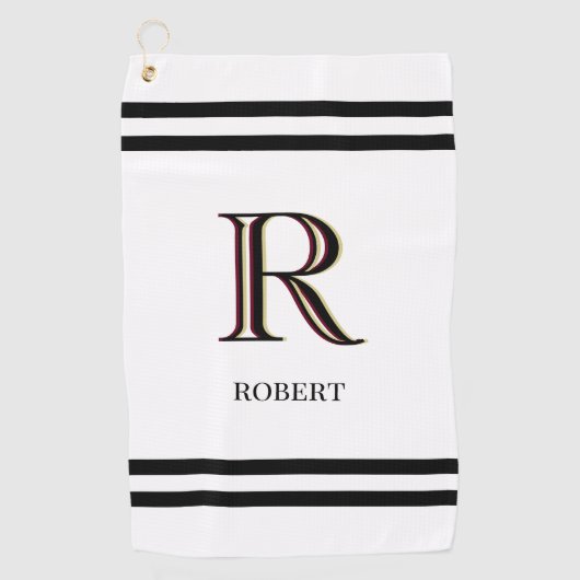 Serviette De Golf Nom de monogramme personnalisé blanc élégant (Devant)