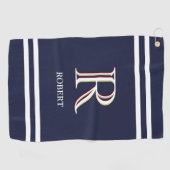 Serviette De Golf Nom de monogramme personnalisé bleu élégant (Horizontal)