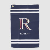 Serviette De Golf Nom de monogramme personnalisé bleu élégant (Devant)