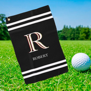 Serviette De Golf Nom de monogramme personnalisé noir élégant
