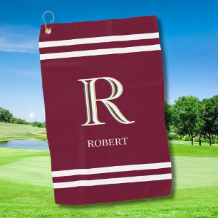 Serviette De Golf Nom de monogramme personnalisé rouge élégant