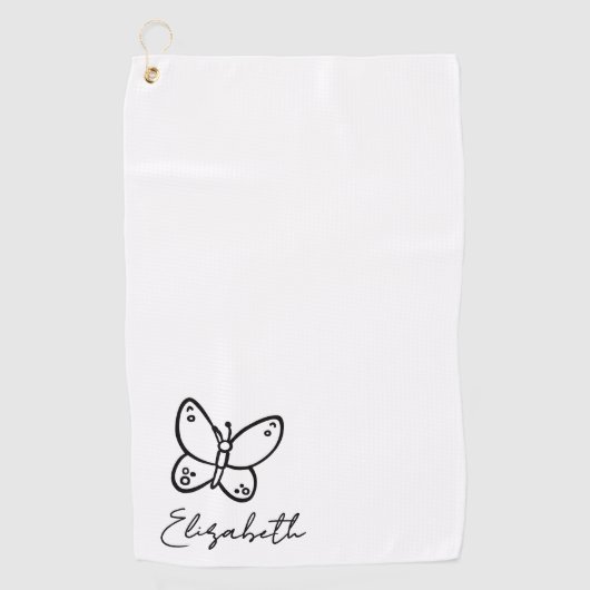 Serviette De Golf Nom de papillon personnalisé Monogramme (Devant)