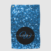 Serviette De Golf Nom de parties scintillant bleu monogramme élégant (Devant)