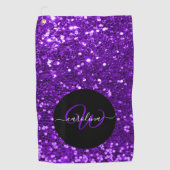 Serviette De Golf Nom de parties scintillant violet monogramme éléga (Devant)